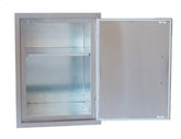 Interior view of Sunstone Signature Series 17" x 24" Weather Sealed Dry Storage Pantry showcasing inside shelf and stainless steel construction.